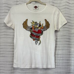 Harley-Davidson White Tee with Colorful Anniversary Graphic
